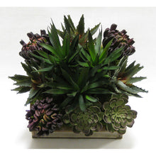 Load image into Gallery viewer, [WSSP-PD-SUPU] Wooden Short Square Container Patina w/ Bronze - Succulents Sage &amp; Purple Artificial