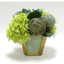Load image into Gallery viewer, Wooden Small Container Grey Green -  Brunia Blue, Banksia Blue, &amp; Hydrangea Basil