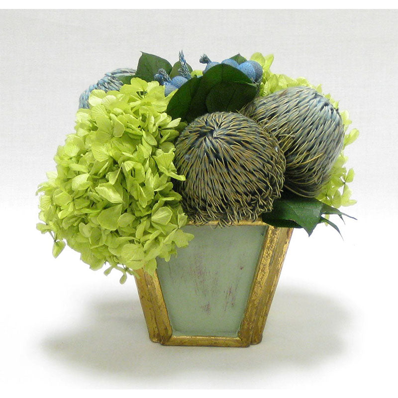 Wooden Small Container Grey Green -  Brunia Blue, Banksia Blue, & Hydrangea Basil